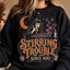 Stirring Trouble Since 1692 vintage Halloween witch PNG sublimation design transparent background
