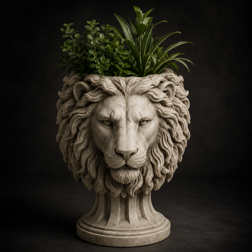 Majestic Lion Planter STL | Lion Head Flower Pot 3D Print File