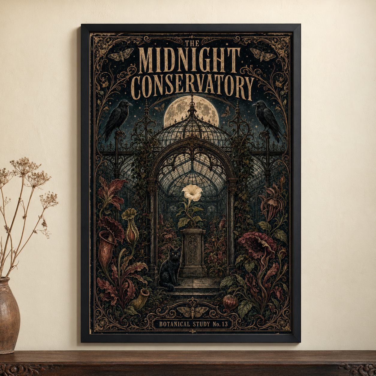 The Midnight Conservatory Printable Wall Art – Vintage Gothic Botanical Poster Digital Download Main image