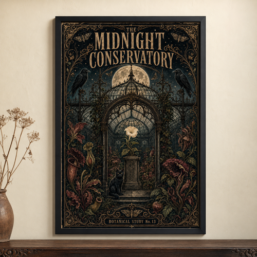 The Midnight Conservatory Printable Wall Art – Vintage Gothic Botanical Poster Digital Download