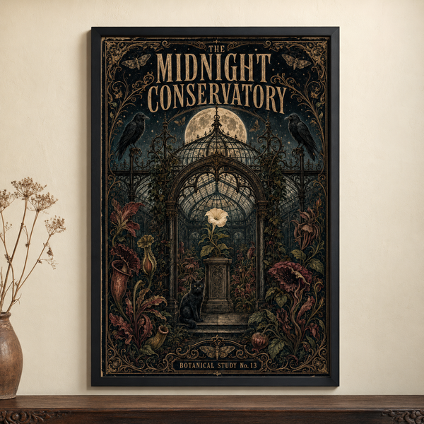 The Midnight Conservatory Printable Wall Art – Vintage Gothic Botanical Poster Digital Download
