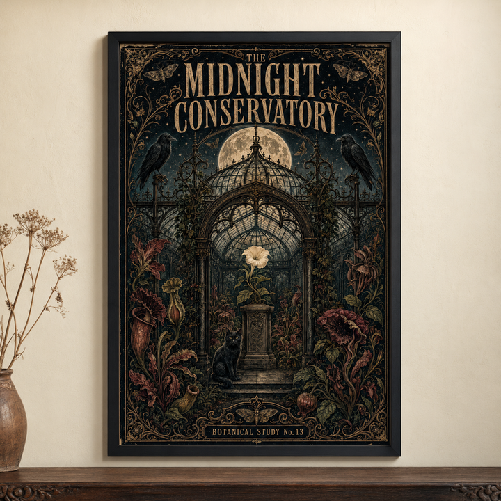 The Midnight Conservatory Printable Wall Art – Vintage Gothic Botanical Poster Digital Download