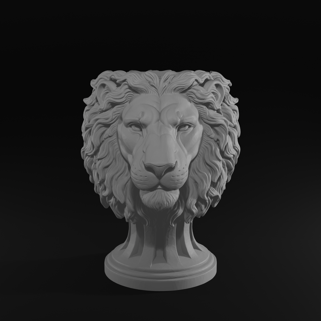 Majestic Lion Planter STL | Lion Head Flower Pot 3D Print File