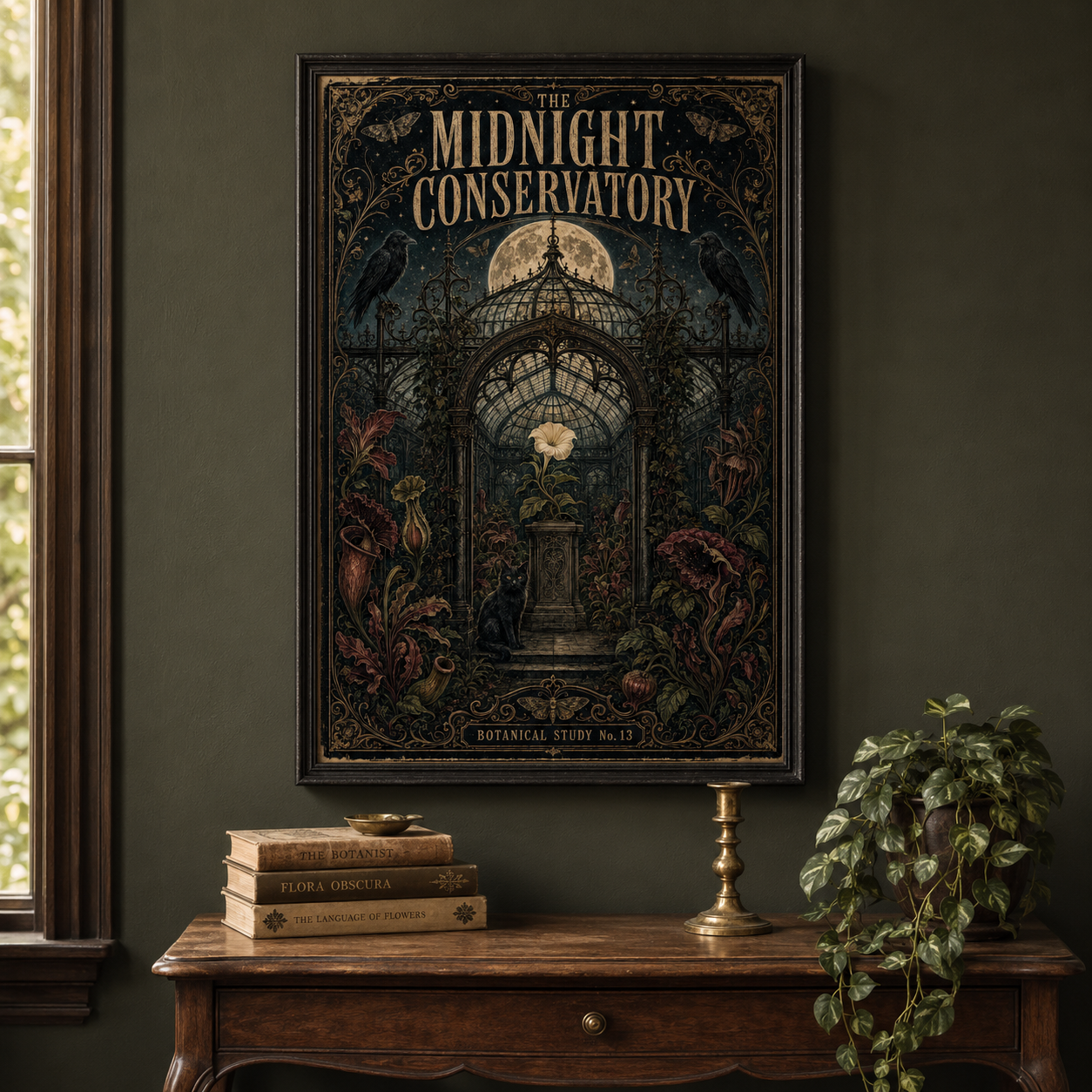 The Midnight Conservatory Printable Wall Art – Vintage Gothic Botanical Poster Digital Download