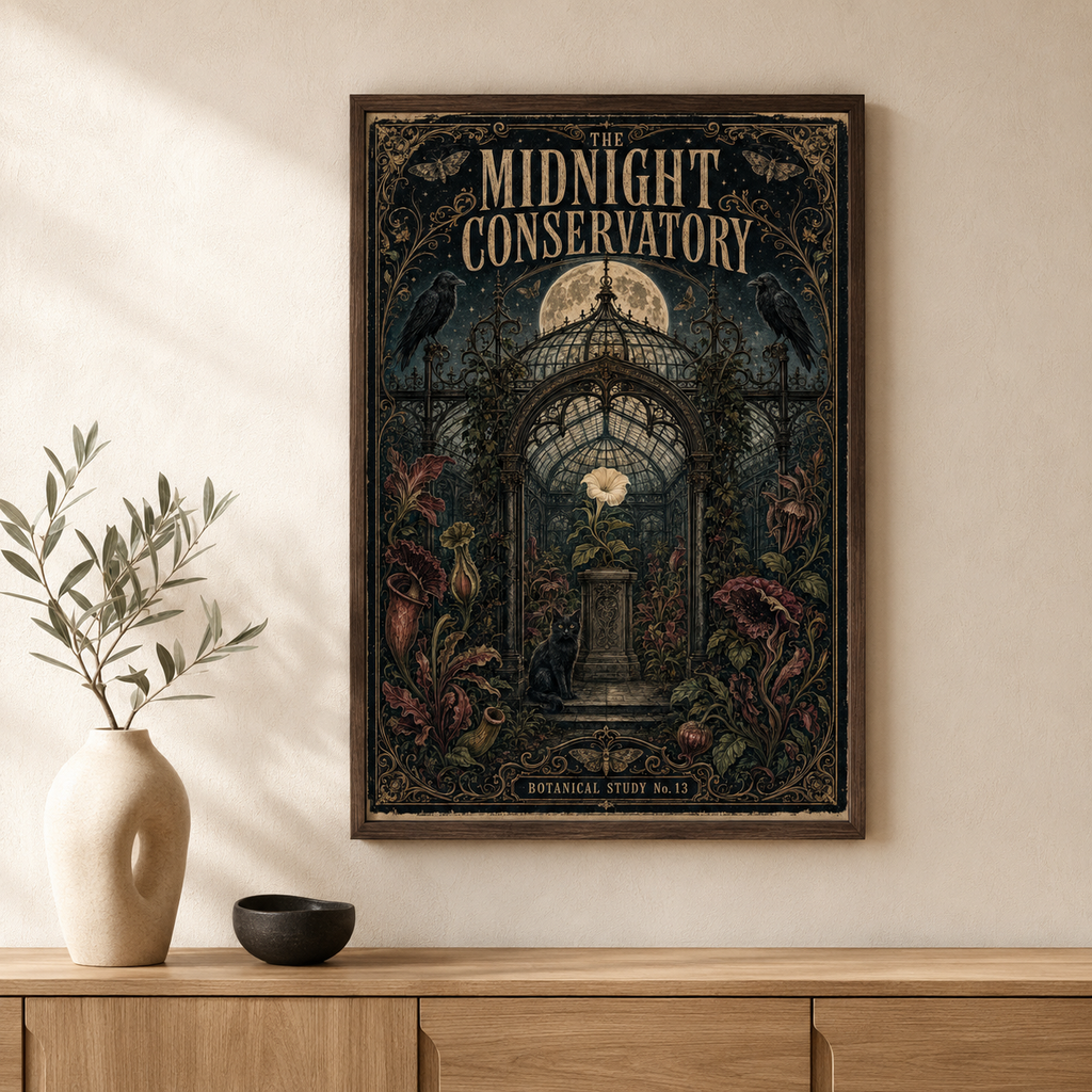 The Midnight Conservatory Printable Wall Art – Vintage Gothic Botanical Poster Digital Download