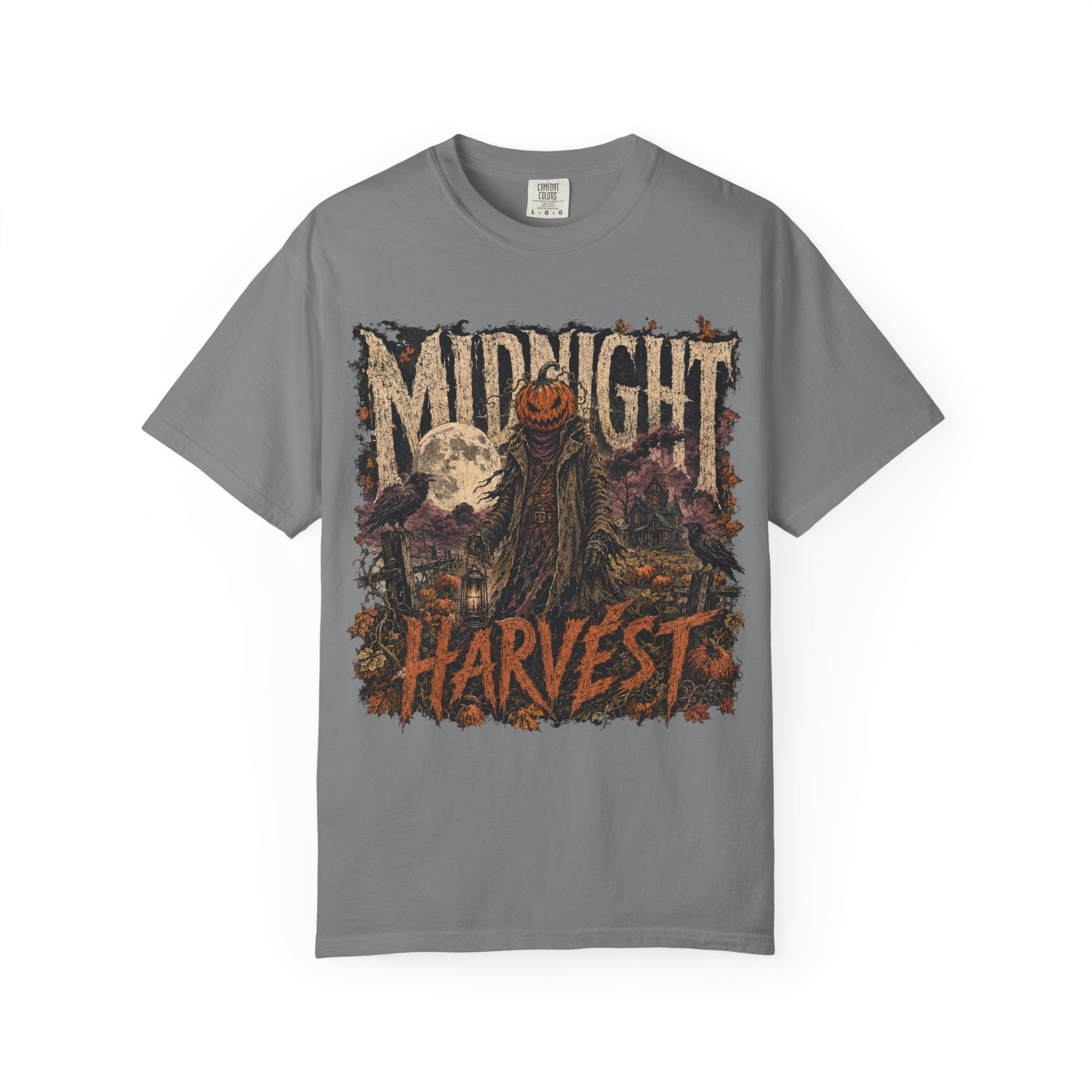 Midnight Harvest Halloween PNG – Vintage Pumpkin Head Shirt Design for Sublimation and DTF