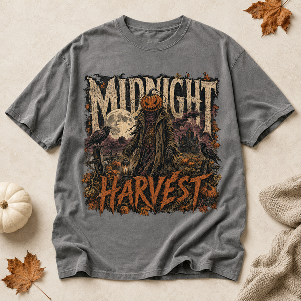 Midnight Harvest Halloween PNG – Vintage Pumpkin Head Shirt Design for Sublimation and DTF