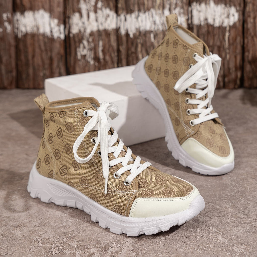 Women’s Rose-Print Lace-Up Boots | Casual Canvas Short Boot with Breathable Design
