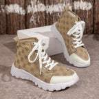 Women’s Rose-Print Lace-Up Boots | Casual Canvas Short Boot with Breathable Design