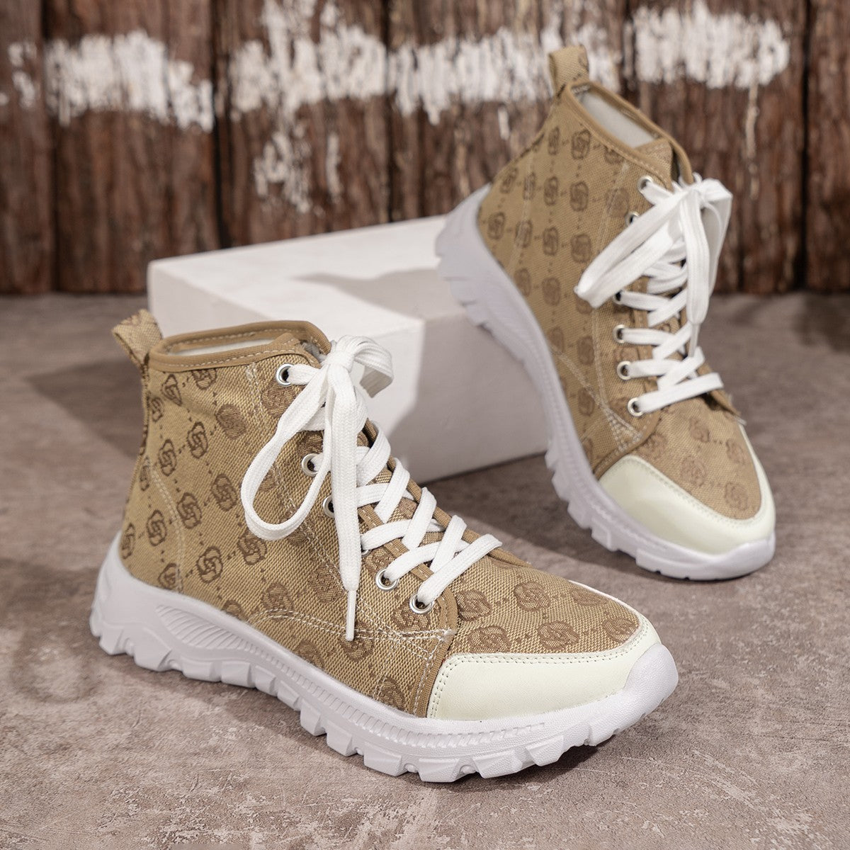 Women’s Rose-Print Lace-Up Boots | Casual Canvas Short Boot with Breathable Design