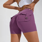 High-Waist Hip-Lifting Shorts with Pockets | Quick-Dry Women’s Fitness Shorts