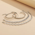 4PC C-Shaped Hollow Chain Bracelet Set – Simple Adjustable Cuff & Bangle