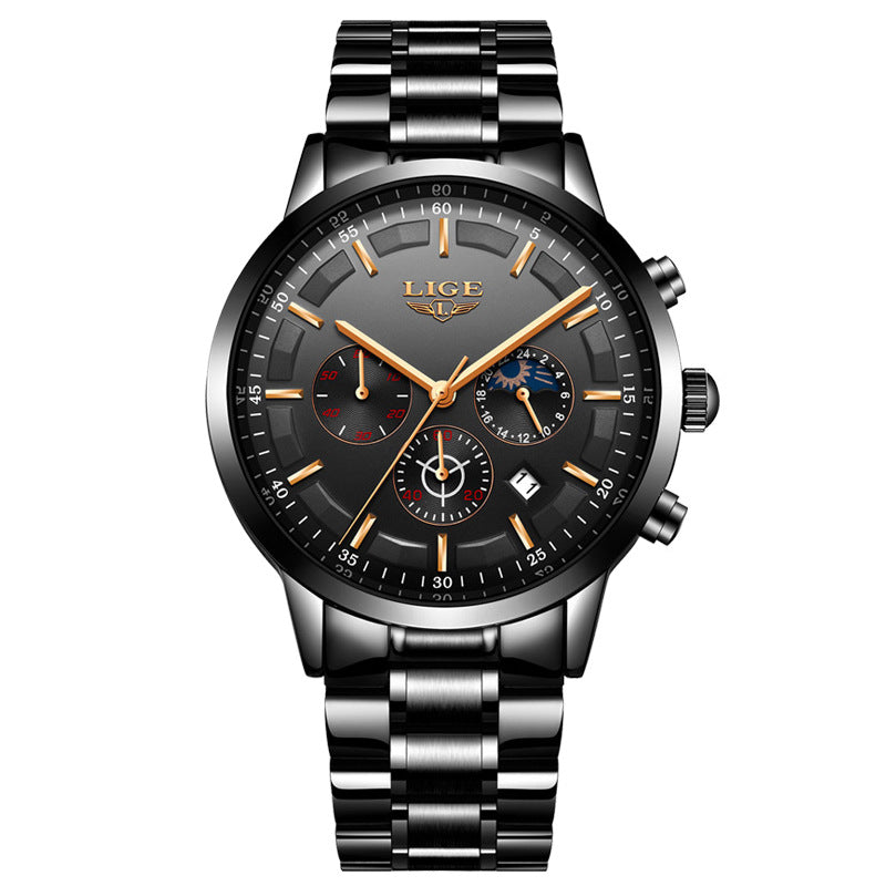 Men's Waterproof Quartz Sports Watch – Chronograph Moon Phase Business Style