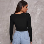 Long Sleeve Ribbed Crop Cardigan Top – Women's Sexy Button Knit Shirt