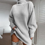 Solid Turtleneck Sweater Dress | Long Knit Winter Dress Women
