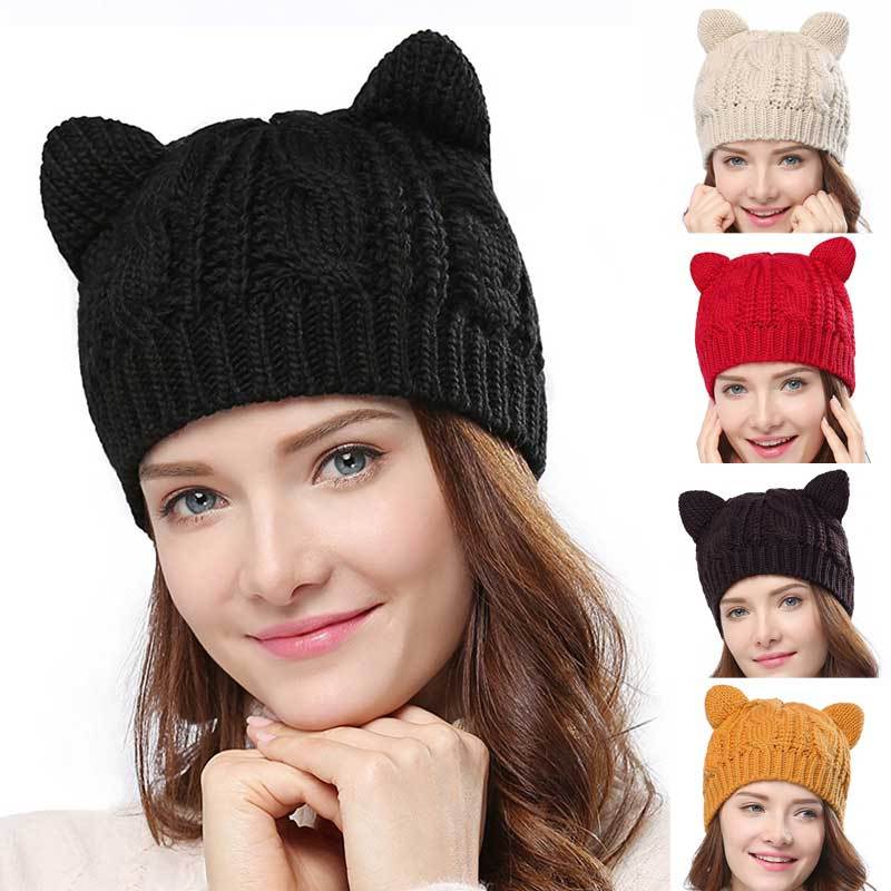 Handmade Knitted Cat Ear Beanie – Winter Warm Unisex Knit Cap Main image