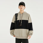 Retro Block Color Hoodie – Men's Loose Fit Polyester Casual Sweatshirt