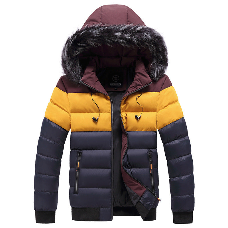 Men’s Spliced Down Jacket | Warm Winter Puffer with Color-Block Panels