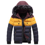 Men’s Spliced Down Jacket | Warm Winter Puffer with Color-Block Panels