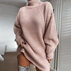 Solid Turtleneck Sweater Dress | Long Knit Winter Dress Women