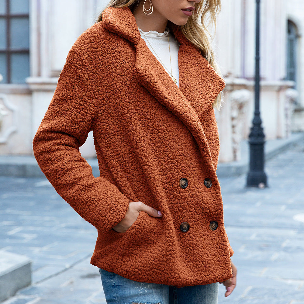 Women’s Fluffy Lapel Coat | Loose Button-Front Winter Cardigan Jacket