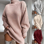 Solid Turtleneck Sweater Dress | Long Knit Winter Dress Women