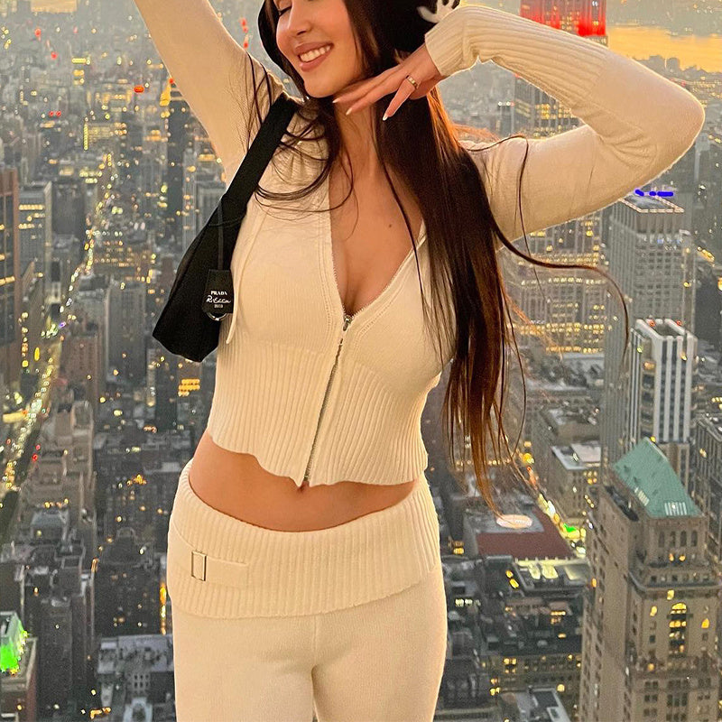 Zip Hoodie & High-Waist Pants Set | Women’s Casual Lounge Tracksuit