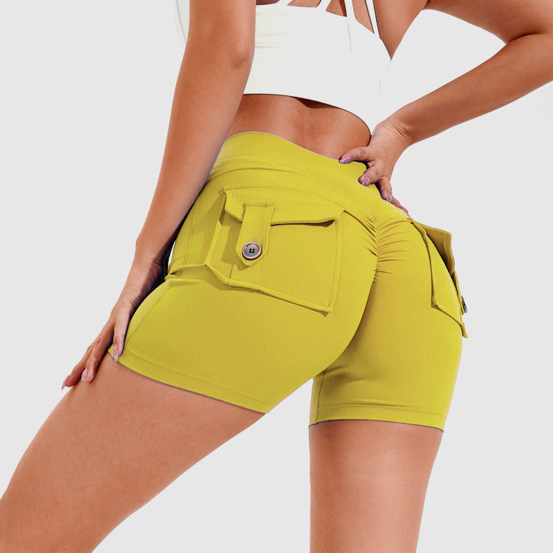 High-Waist Hip-Lifting Shorts with Pockets | Quick-Dry Women’s Fitness Shorts