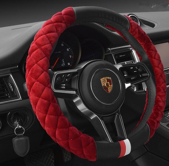 Universal 38 cm Plush Steering Wheel Cover | Winter “Footprint” Car Interior Upgrade