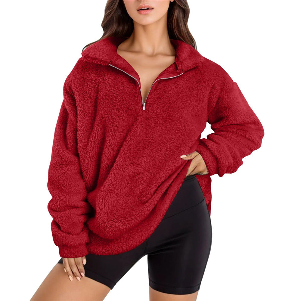 Thick Velvet Fleece Lined Tunic Sweatshirt – Loose Fit Women