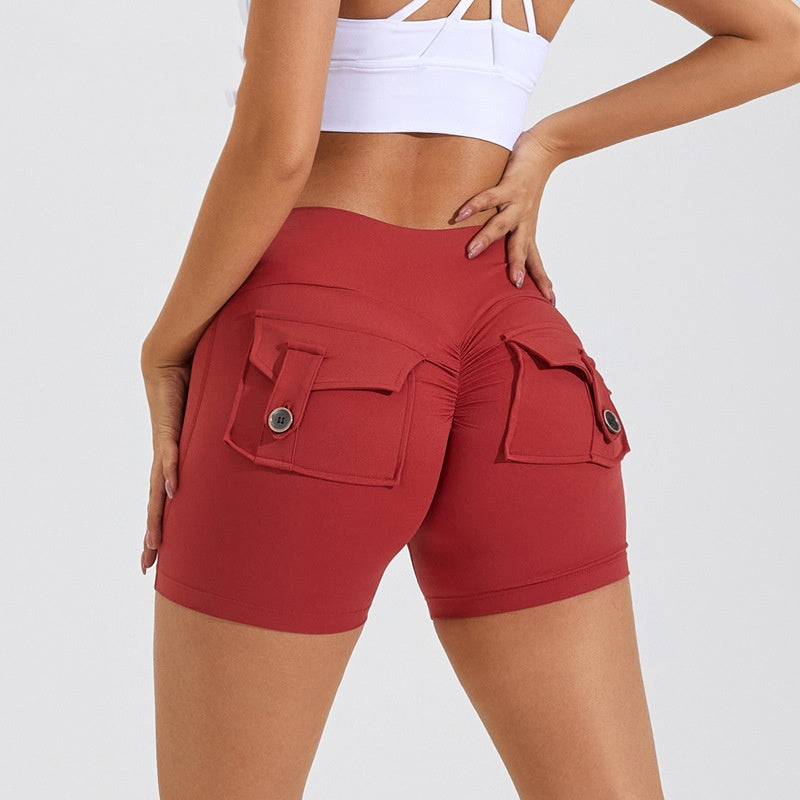 High-Waist Hip-Lifting Shorts with Pockets | Quick-Dry Women’s Fitness Shorts