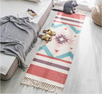 Bohemian Woven Cotton & Linen Area Rug Runner | Geometric Design