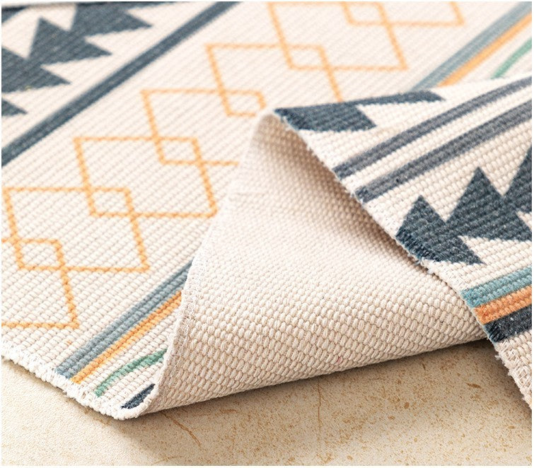 Bohemian Woven Cotton & Linen Area Rug Runner | Geometric Design