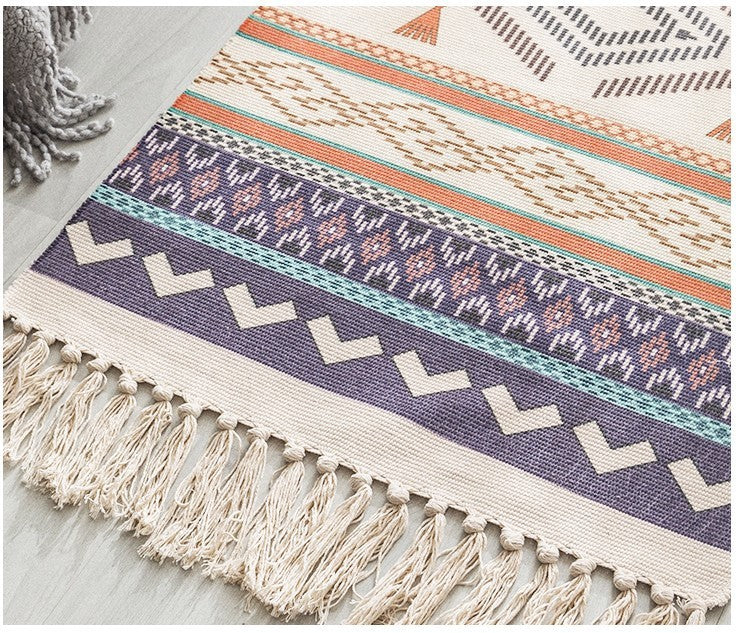 Bohemian Woven Cotton & Linen Area Rug Runner | Geometric Design