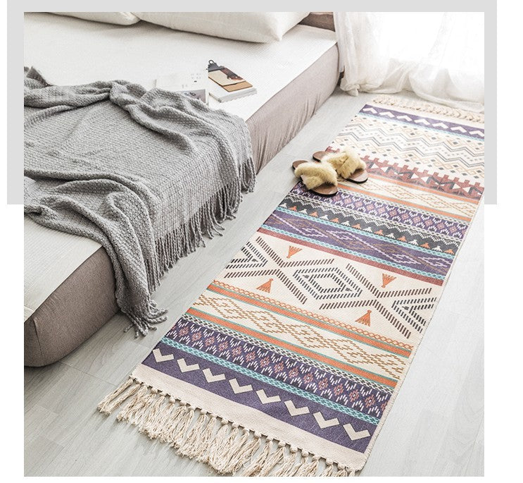 Bohemian Woven Cotton & Linen Area Rug Runner | Geometric Design