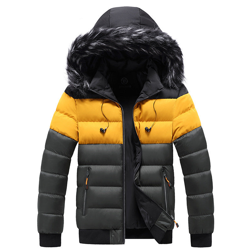 Men’s Spliced Down Jacket | Warm Winter Puffer with Color-Block Panels