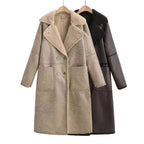 Women's Double Breasted Shearling Trench Coat – Mid-Length Winter Lapel