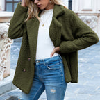 Women’s Fluffy Lapel Coat | Loose Button-Front Winter Cardigan Jacket