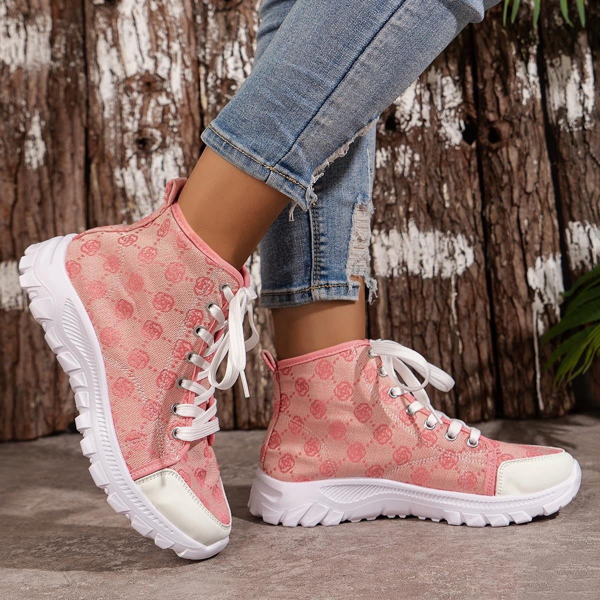 Women’s Rose-Print Lace-Up Boots | Casual Canvas Short Boot with Breathable Design Secondary image