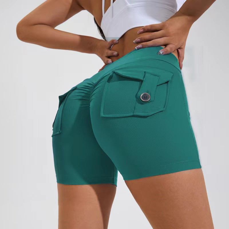 High-Waist Hip-Lifting Shorts with Pockets | Quick-Dry Women’s Fitness Shorts