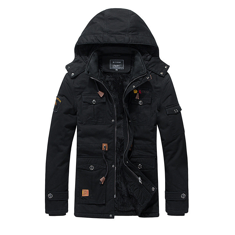 Men’s Fleece-Padded Mid-Length Hooded Jacket | Warm Casual Outerwear