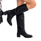 Women’s Chunky Heel Buckle Boots | Stylish Comfort Mid-Calf