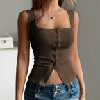 Slim-Fit Button Split Vest | Women's Stylish Sleeveless Top
