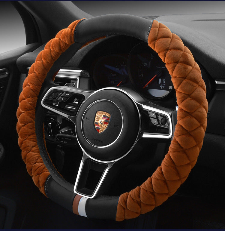 Universal 38 cm Plush Steering Wheel Cover | Winter “Footprint” Car Interior Upgrade