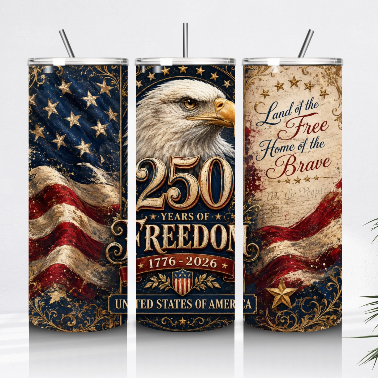 250th Anniversary Tumbler Wrap PNG | Patriotic Eagle 20oz Skinny Tumbler Sublimation Design