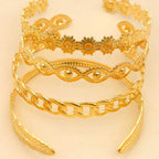 4PC Stackable Chain Bracelet Set – Gold Plated Flower & Leaf Cuff Jewelry