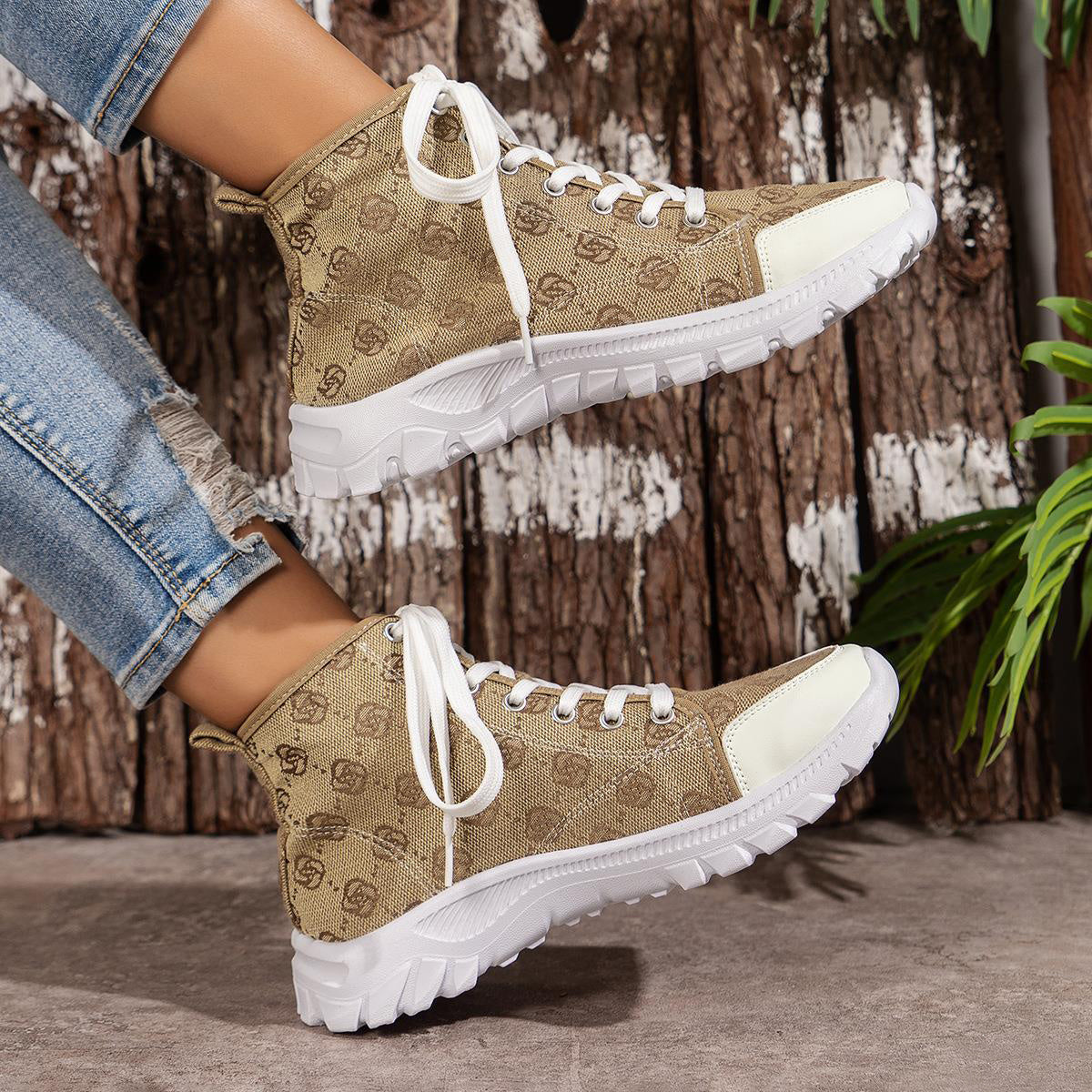 Women’s Rose-Print Lace-Up Boots | Casual Canvas Short Boot with Breathable Design