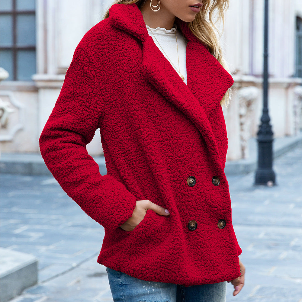 Women’s Fluffy Lapel Coat | Loose Button-Front Winter Cardigan Jacket