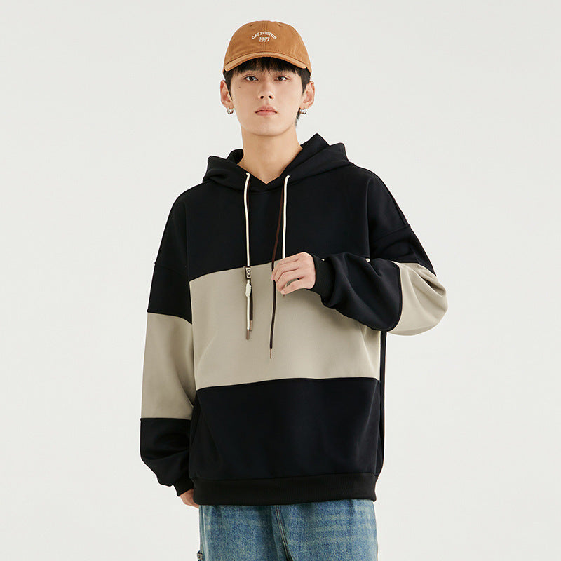 Retro Block Color Hoodie – Men's Loose Fit Polyester Casual Sweatshirt Main image