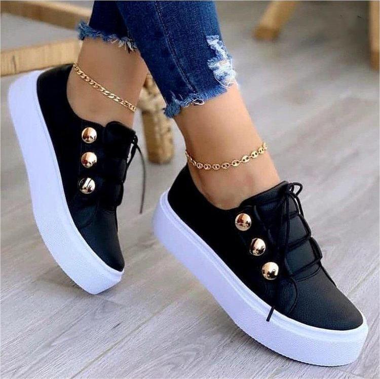Women’s Lace-Up Rivet Flats | Casual Low-Top Sneakers